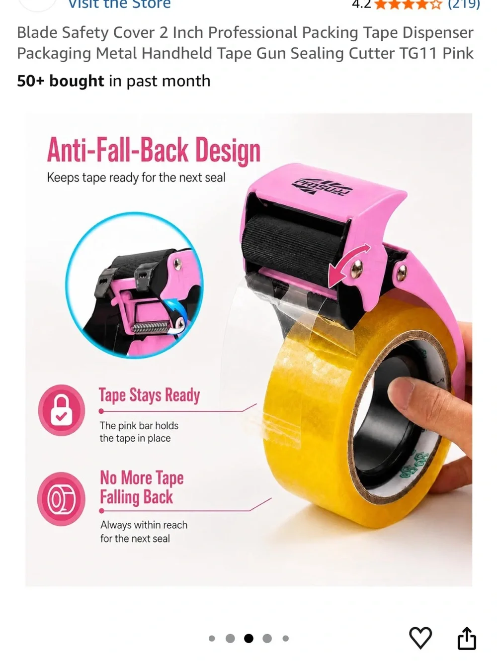 PROSUN Pink Tape Dispenser w Cutter for Shipping